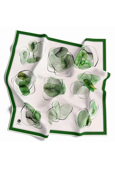 Twill Sulu Boya Geometrik Desenli Zümrüt Yeşili Renkli 90x90 Eşarp (İpek İçermez) Kenar Dikiş Şekli El Dikişli ürün görseli