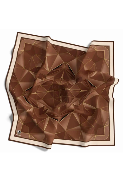Twill Geometrik Desenli Vizon Renkli 90x90 Eşarp (İpek İçermez) Kenar Dikiş Şekli El Dikişli - Resim 2