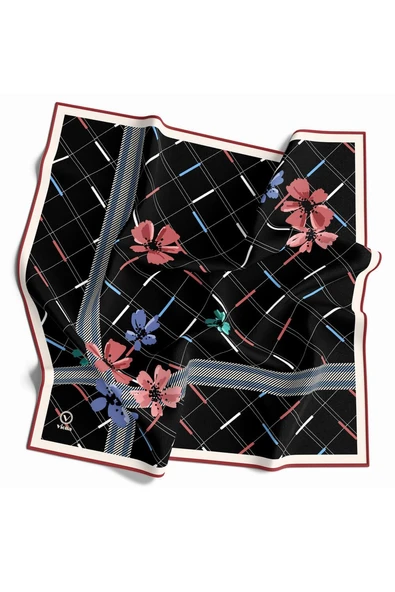 Twill Papatya Desenli Pudra Renkli 90x90 Eşarp (İpek İçermez) Kenar Dikiş Şekli El Dikişli - Resim 2