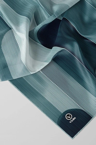 Twill Geometrik Desenli Petrol Yeşili Renkli 90x90 Eşarp (İpek İçermez) Kenar Dikiş Şekli El Dikişli - Resim 2