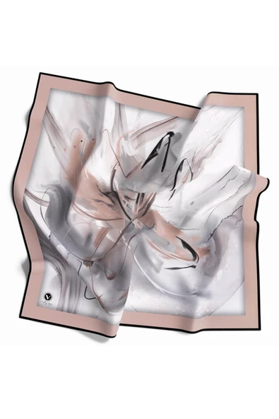 Twill Çiçek Tablo Desenli Bej Renkli 90x90 Eşarp (İpek İçermez) Kenar Dikiş Şekli El Dikişli ürün görseli