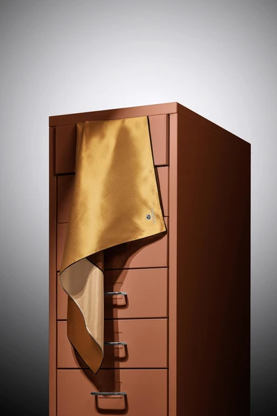 %100 Twill İpek Degrade Desenli Gold Renkli 90x90 Eşarp Dikim Şekli : El Dikişi - Resim 4