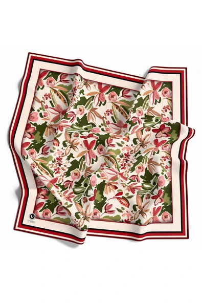 Rayon Çiçek Desenli Bordo Renkli 90x90 Dikim Şekli : El Dikişi Eşarp (İpek İçermez) - Resim 2