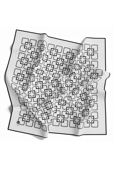 Twill Geometrik Desenli Gümüş Renkli 90x90 Eşarp (İpek İçermez) Kenar Dikiş Şekli El Dikişli ürün görseli 1