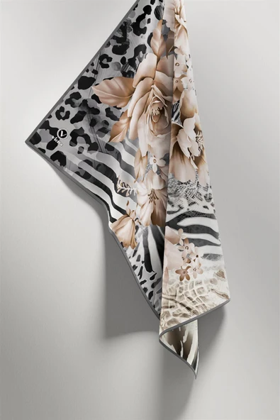 Twill Renkli Şerit Desenli Gri Renkli 90x90 Eşarp (İpek İçermez) Kenar Dikiş Şekli El Dikişli - Resim 4