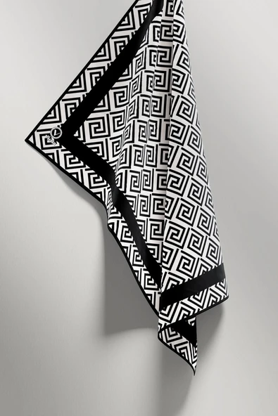 Twill Minimalist Desenli Siyah Renkli 90x90 Eşarp (İpek İçermez) Kenar Dikiş Şekli El Dikişli - Resim 5