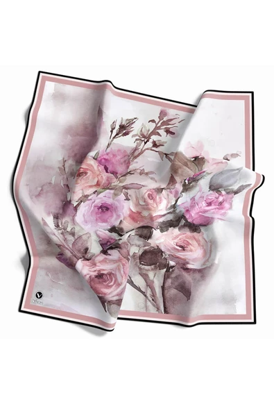 Rayon Çiçek Desenli Pudra Renkli 90x90 Eşarp (İpek İçermez) Kenar Dikiş Şekli El Dikişli ürün görseli