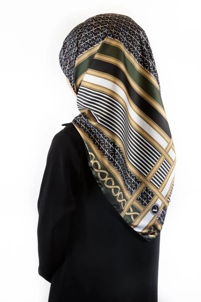 Twil Geometrik Desenli Zümrüt Yeşili Renkli 90x90 Eşarp (İpek İçermez) Dikim Şekli : El Dikişi ürün görseli