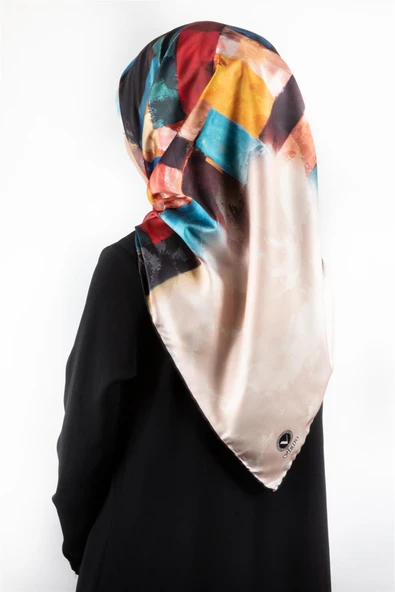 Twill Yağlı Boya Desenli Petrol Mavisi Renkli 90x90 Eşarp (İpek İçermez) Kenar Dikiş Şekli El Dikişli ürün görseli