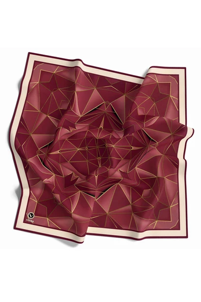 Twill Geometrik Desenli Mürdüm Renkli 90x90 Eşarp (İpek İçermez) Kenar Dikiş Şekli El Dikişli - Resim 2