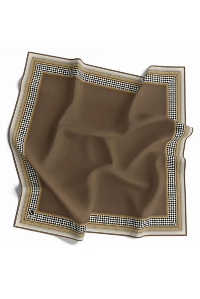 Twill Kazayak Bordür Desenli Vizon Renkli 90x90 Eşarp (İpek İçermez) Kenar Dikiş Şekli El Dikişli ürün görseli