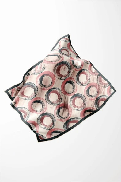 Twill Geometrik Fırça Darbesi Desenli Pudra Renkli 90x90 Eşarp (İpek İçermez) Kenar Dikiş Şekli El Dikişli - Resim 2