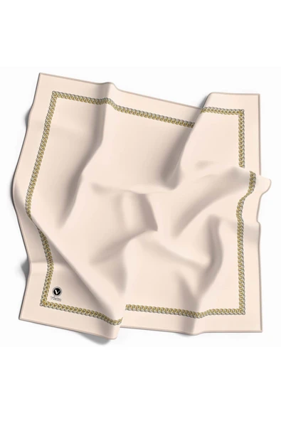 Twill Kenar Motifi Zincir Desenli Düz Krem Renkli 90x90 Dikim Şekli : El Dikişi Eşarp (İpek İçermez) ürün görseli
