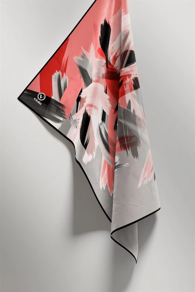 Twill Fırça Desenli Pudra Renkli 90x90 Eşarp (İpek İçermez) Kenar Dikiş Şekli El Dikişli - Resim 3