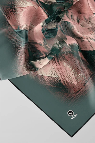 Twill Fırça Efektli Desenli Mint Yeşili Renkli 90x90 Eşarp (İpek İçermez) Kenar Dikiş Şekli El Dikişli - Resim 2