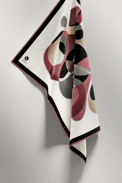 Twill Geometrik Desenli Pudra Renkli 90x90 Eşarp (İpek İçermez) Kenar Dikiş Şekli El Dikişli - Resim 4