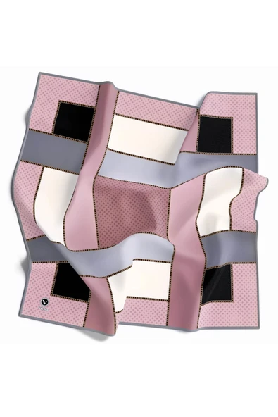 Twill Geometrik Desenli Bakır - Bej Renkli 90x90 Eşarp (İpek İçermez) Kenar Dikiş Şekli El Dikişli - Resim 2