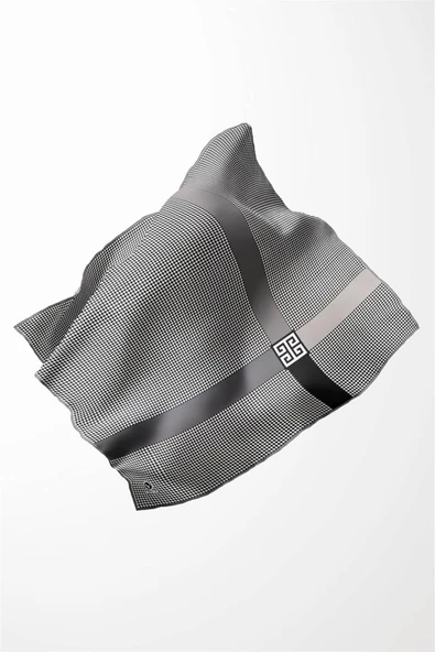 Twill Kazayaklı Şerit Desenli Gri Renkli 90x90 Eşarp (İpek İçermez) Dikim Şekli : El Dikişi - Resim 4