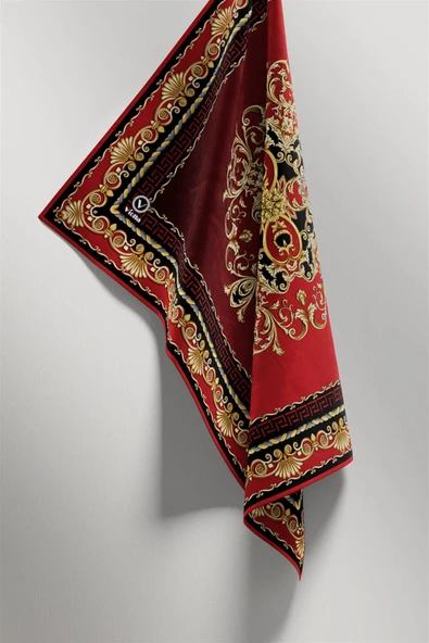 Twill Barok Desenli Bordo Renkli 90x90 Eşarp (İpek İçermez) Dikim Şekli : El Dikişi - Resim 5