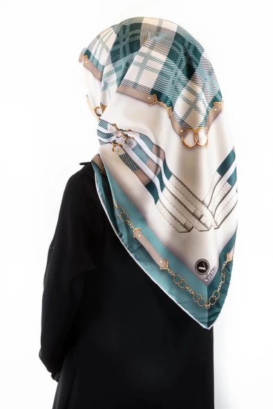 Twill Ekoseli Ve Zincir Desenli Mint Yeşili Renkli 90x90 Eşarp (İpek İçermez) Dikim Şekli : El Dikişi ürün görseli