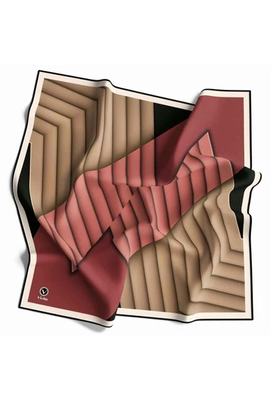 Rayon Zikzak Çizgi Desenli Gül Kurusu Renkli 90x90 Eşarp (İpek İçermez) Dikim Şekli : El Dikişi - Resim 2