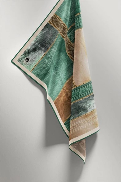 Twill Dokulu Ve Geometrik Desenli Petrol Yeşili Renkli 90x90 Eşarp (İpek İçermez) Dikim Şekli : El Dikişi - Resim 5