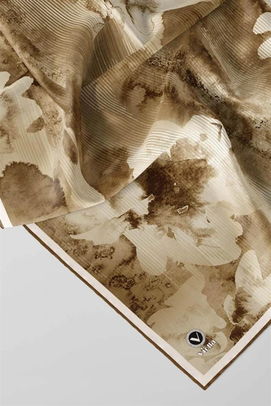 Twill Batik Desenli Hardal Renkli 90x90 Eşarp (İpek İçermez) Dikim Şekli : El Dikişi - Resim 2