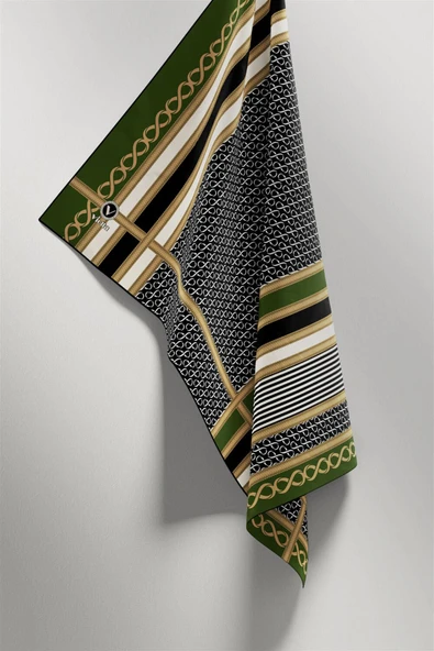 Twil Geometrik Desenli Zümrüt Yeşili Renkli 90x90 Eşarp (İpek İçermez) Dikim Şekli : El Dikişi - Resim 4