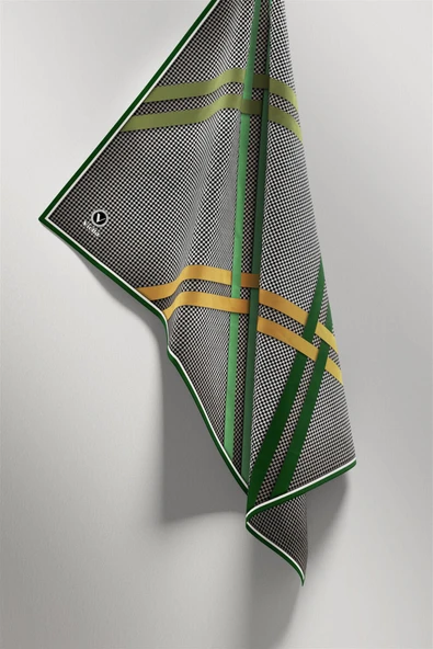 Twill Çizgili Pötikareli Çizgili Desenli Zümrüt Yeşili - Haki Yeşili Renkli 90x90 Eşarp (İpek İçermez) - Resim 5
