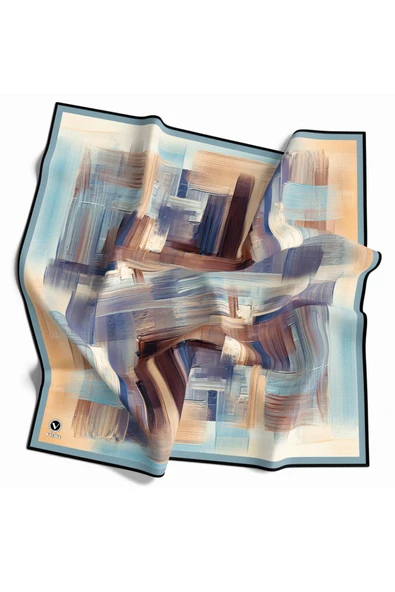 Kristal Fırça Efekti Desenli Buz Mavisi Renkli 90x90 Eşarp (İpek İçermez) Kenar Dikiş Şekli El Dikişli ürün görseli