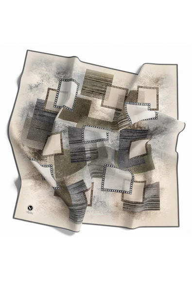 Twill Batik Desenli Gri Renkli 90x90 Eşarp (İpek İçermez) Kenar Dikiş Şekli El Dikişli ürün görseli