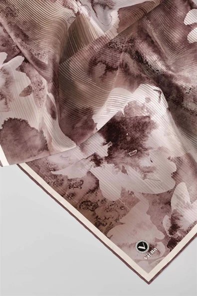 Twill Batik Desenli Gül Kurusu Renkli 90x90 Eşarp (İpek İçermez) Dikim Şekli : El Dikişi - Resim 3