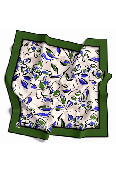 Rayon Bordürlü Çiçek Desenli Zümrüt Yeşili Renkli 90x90 Dikim Şekli : El Dikişi Eşarp (İpek İçermez) ürün görseli