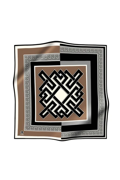 Twill Çizgili Sonsuzluk Düğümü Desenli Bej Renkli 90x90 Eşarp (İpek İçermez) - Resim 2