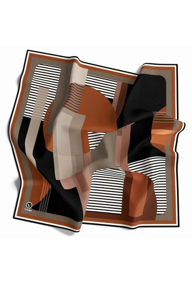 Twill Çizgili Ve Geometrik Desenli Taba Renkli 90x90 Eşarp (İpek İçermez) Kenar Dikiş Şekli El Dikişli ürün görseli