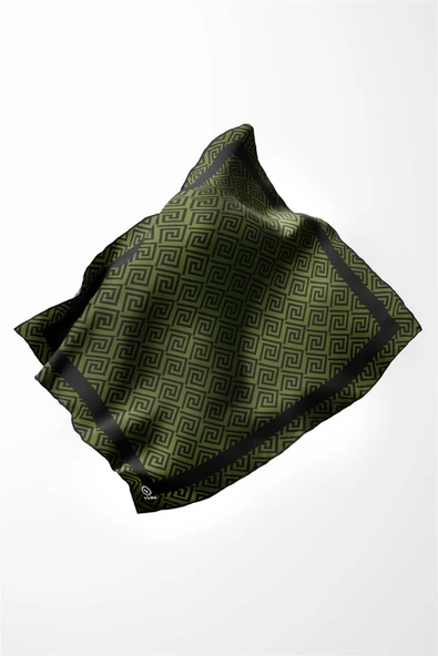 Twill Minimalist Desenli Haki Yeşili Renkli 90x90 Eşarp (İpek İçermez) Kenar Dikiş Şekli El Dikişli - Resim 3