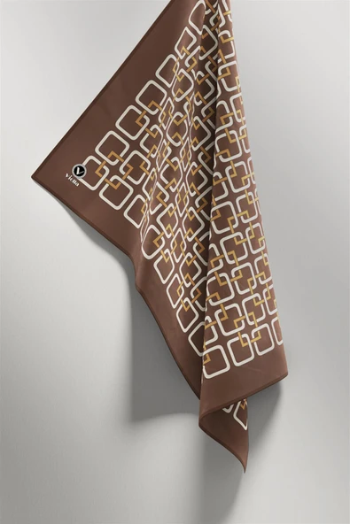 Twill Geometrik Desenli Bakır Renkli 90x90 Eşarp (İpek İçermez) Kenar Dikiş Şekli El Dikişli - Resim 4