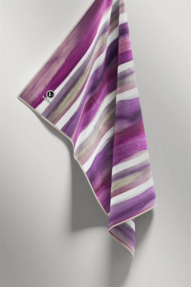 Twill Suluboya Çizgi Desenli Mürdüm - Mor Renkli 90x90 Eşarp (İpek İçermez) Kenar Dikiş Şekli El Dikişli - Resim 3