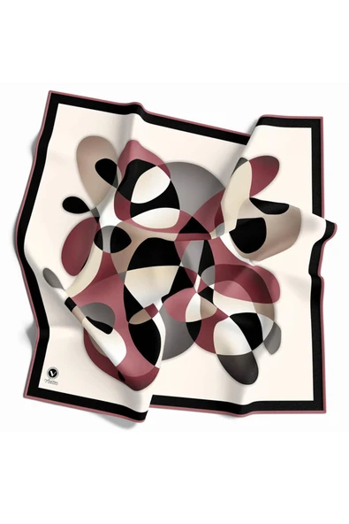 Twill Geometrik Desenli Pudra Renkli 90x90 Eşarp (İpek İçermez) Kenar Dikiş Şekli El Dikişli ürün görseli 1