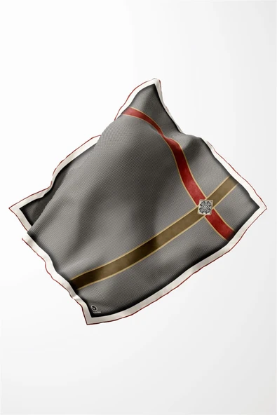 Twill Geometrik ve Kemer Desenli Bordo Renkli 90x90 Eşarp (İpek İçermez) Dikim Şekli : El Dikişi - Resim 2