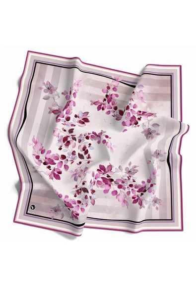 Twill Çiçek Desenli Mürdüm Renkli 90x90 Eşarp (İpek İçermez) Kenar Dikiş Şekli El Dikişli ürün görseli 1