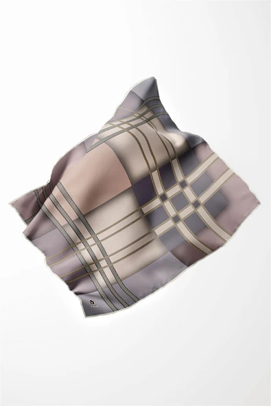 Twill Geometrik Desenli Bej Renkli 90x90 Eşarp (İpek İçermez) Kenar Dikiş Şekli El Dikişli - Resim 4