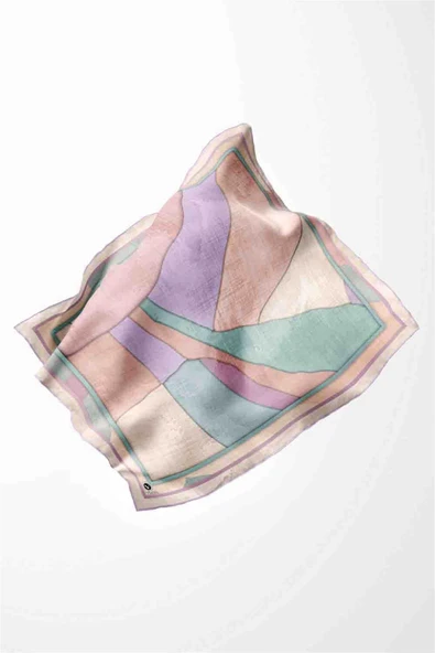 Twill Geometrik Desenli Lila Renkli 90x90 Eşarp (İpek İçermez) Kenar Dikiş Şekli El Dikişli - Resim 3