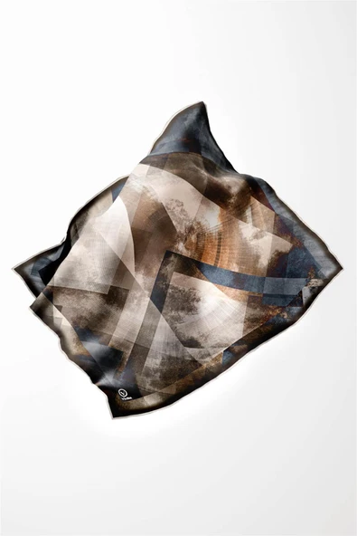 Twill Batik Desenli Vizon - İndigo Renkli 90x90 Eşarp (İpek İçermez) Dikim Şekli : El Dikişi - Resim 4