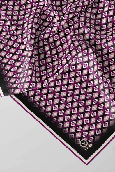 Twill Çıtır Desenli Mürdüm Renkli 90x90 Eşarp (İpek İçermez) Kenar Dikiş Şekli El Dikişli - Resim 2