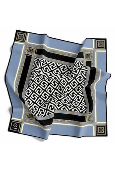 Twill Antik Desenli Bebe Mavisi Renkli 90x90 Eşarp (İpek İçermez) Kenar Dikiş Şekli El Dikişli ürün görseli