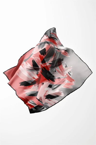 Twill Fırça Desenli Pudra Renkli 90x90 Eşarp (İpek İçermez) Kenar Dikiş Şekli El Dikişli - Resim 4