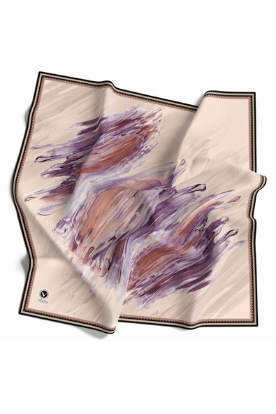 Twill Fırça Darbesi Desenli Somon Renkli 90x90 Eşarp (İpek İçermez) Dikim Şekli : El Dikişi ürün görseli