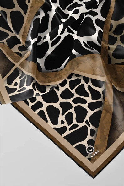 Twill Taş Desenli Bej Renkli 90x90 Eşarp (İpek İçermez)Kenar Dikiş Şekli El Dikişli - Resim 3