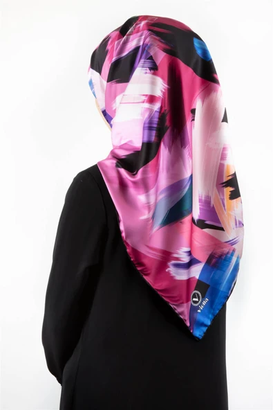 Twill Fırça Desenli Pembe Renkli 90x90 Eşarp (İpek İçermez) Kenar Dikiş Şekli El Dikişli ürün görseli 1